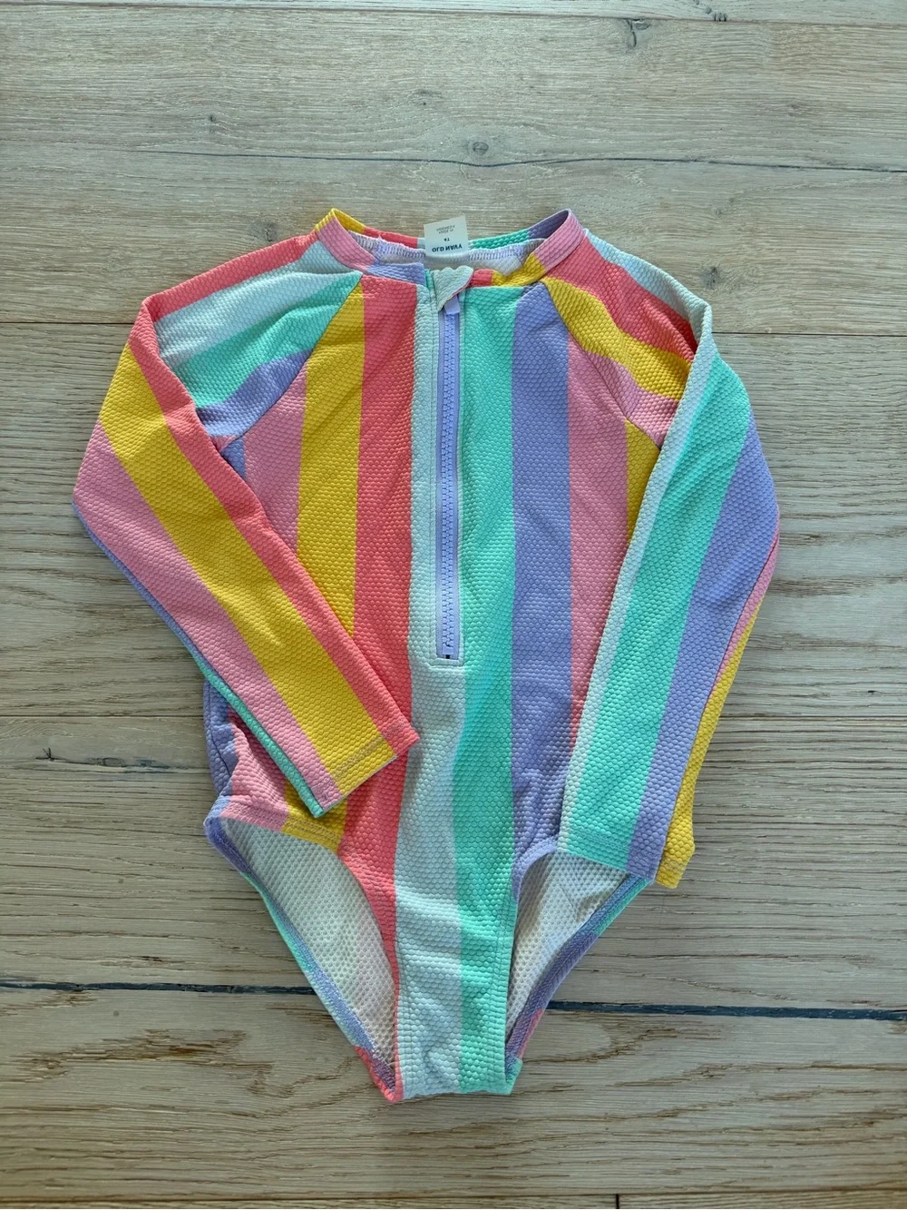 Old navy Kids Long-Sleeve Rainbow Stripe Rashguard Swimsuit - Multicolor